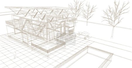 Photo for House architectural sketch, 3d web illustration - Royalty Free Image