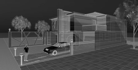 Photo for House architectural sketch, 3d web illustration - Royalty Free Image