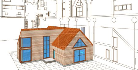 Photo for House architectural project sketch 3d illustration - Royalty Free Image