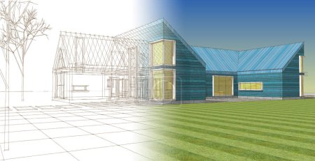 Foto de Arquitectura residencial casa de campo 3D ilustración - Imagen libre de derechos