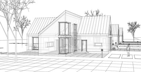 Foto de Arquitectura residencial casa de campo 3D ilustración - Imagen libre de derechos