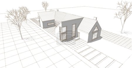 Photo for Architecture sketch of a house 3d illustration - Royalty Free Image