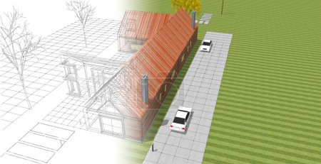 Téléchargez les photos : Architecture résidentielle chalet illustration 3D - en image libre de droit