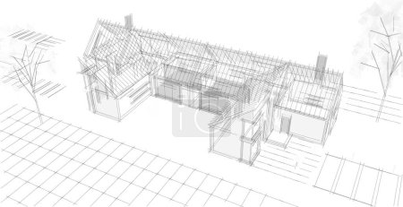 Téléchargez les photos : Croquis d'architecture d'une maison illustration 3D - en image libre de droit