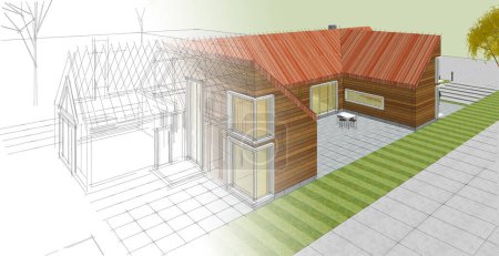 Téléchargez les photos : Architecture résidentielle chalet illustration 3D - en image libre de droit