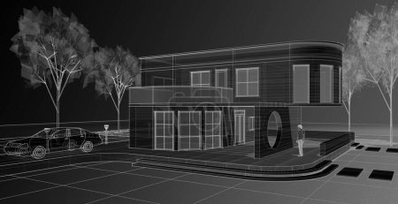 Téléchargez les photos : Maison d'architecture 3d avec consoles - en image libre de droit