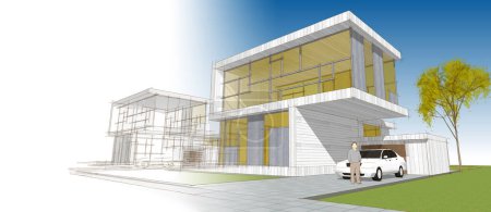 Photo for Modern office building sketch 3d illustration - Royalty Free Image