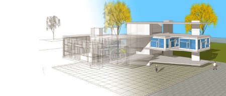 Photo for Modern house architectural sketch - Royalty Free Image
