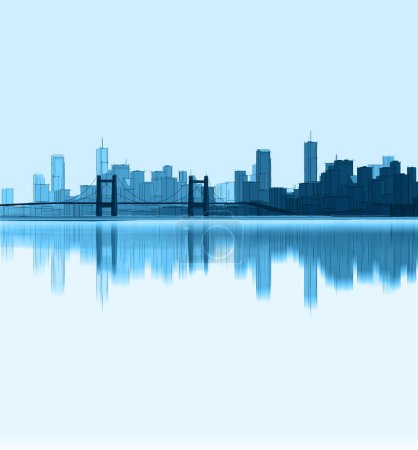 Foto de Panorama de la ciudad con rascacielos, 3d rendering - Imagen libre de derechos
