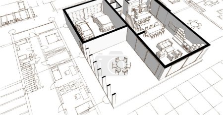 Téléchargez les photos : Maison projet architectural croquis 3d - en image libre de droit