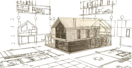 Photo for House architectural project sketch 3d - Royalty Free Image