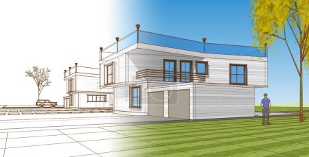 Photo for Residential house architecture. 3d rendering - Royalty Free Image