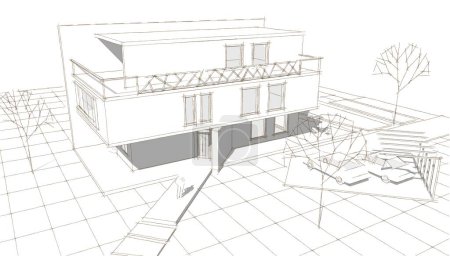 Foto de Casa moderna. boceto arquitectónico. ilustración 3d - Imagen libre de derechos