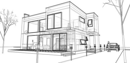 Photo for Moden house. architectural sketch. 3d illustration - Royalty Free Image
