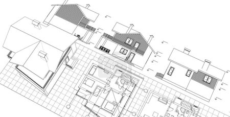 Téléchargez les photos : Maison projet architectural croquis, illustration 3d - en image libre de droit