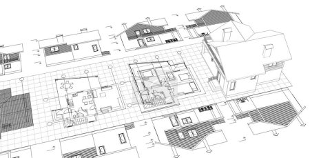 Téléchargez les photos : Maison projet architectural croquis, illustration 3d - en image libre de droit