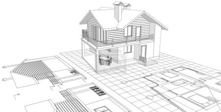 Photo for House architectural project sketch, 3d illustration - Royalty Free Image