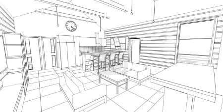 Foto de Interior de la casa. Boceto. renderizado 3d - Imagen libre de derechos