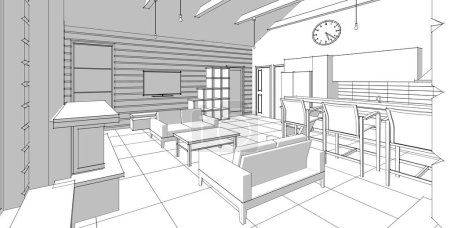 Photo for House interior. Sketch. 3d rendering - Royalty Free Image