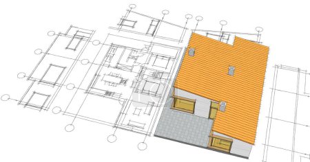 Photo for House architectural project sketch 3d illustration - Royalty Free Image