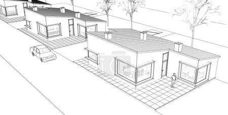 Photo for Houses architectural project sketch 3d illustration - Royalty Free Image