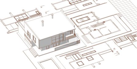 Téléchargez les photos : Maison projet architectural croquis illustration 3d - en image libre de droit