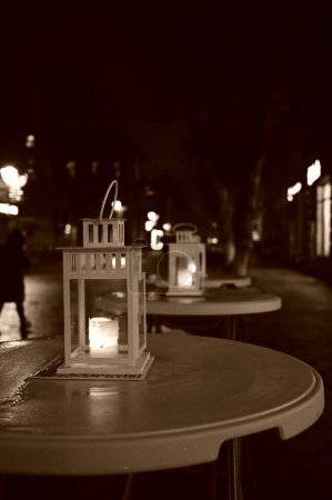 Photo for Lanterns, evening city lights blur background - Royalty Free Image