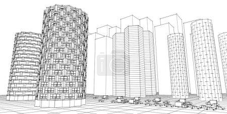 moderne Stadtarchitektur, 3D-Illustration