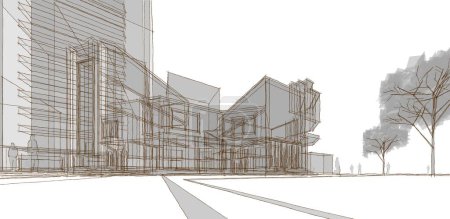 Photo for City modern architecture sketch 3d illustration - Royalty Free Image