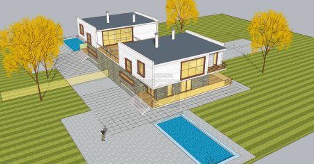 Foto de Concepto de boceto de la casa de pueblo 3d ilustración - Imagen libre de derechos