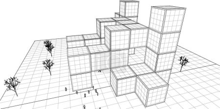Téléchargez les illustrations : Architecture modulaire abstraite illustration vectorielle 3D - en licence libre de droit