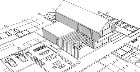 Téléchargez les illustrations : Maison projet architectural croquis illustration vectorielle 3d - en licence libre de droit