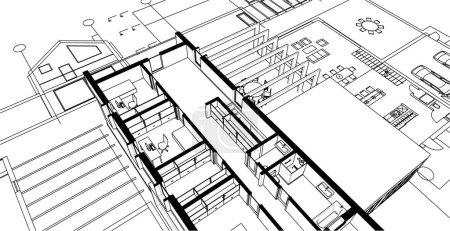 Ilustración de Casa proyecto arquitectónico bosquejo 3d vector ilustración - Imagen libre de derechos