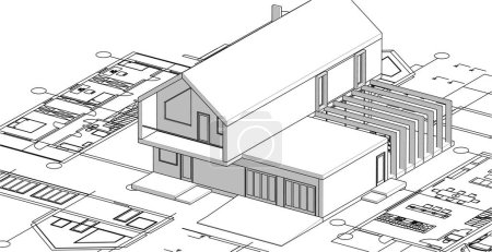 Illustration for House architectural project sketch 3d vector illustration - Royalty Free Image