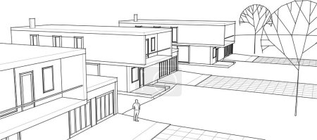 Téléchargez les illustrations : Maisons esquisse architecturale illustration 3D - en licence libre de droit