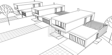 Téléchargez les illustrations : Maisons esquisse architecturale illustration 3D - en licence libre de droit
