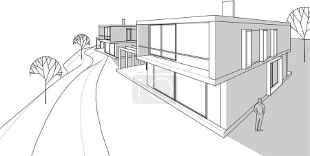 Photo for Houses architectural sketch 3d illustration - Royalty Free Image