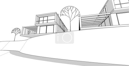 Ilustración de Casas bosquejo arquitectónico 3d ilustración - Imagen libre de derechos