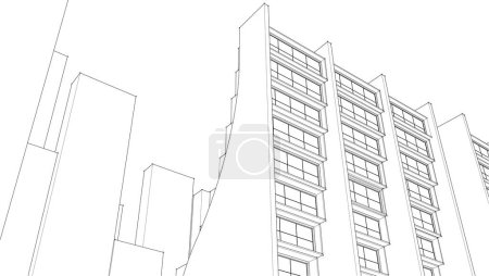 Téléchargez les illustrations : Architecture abstraite illustration vectorielle 3D croquis - en licence libre de droit