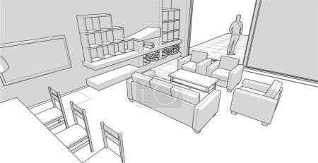 Ilustración de Interior cocina sala de estar 3d vector ilustración - Imagen libre de derechos