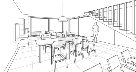 Illustration for Interior kitchen living room 3d vector illustration - Royalty Free Image