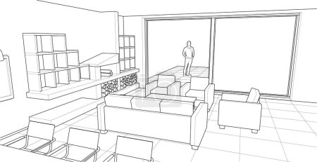 Ilustración de Interior cocina sala de estar 3d vector ilustración - Imagen libre de derechos