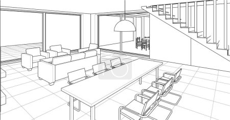 Téléchargez les illustrations : Intérieur cuisine salon 3d vecteur illustration - en licence libre de droit