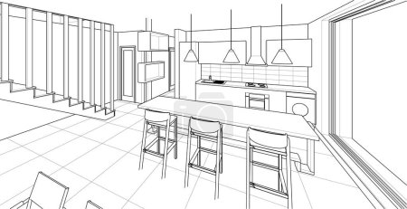 Illustration for Interior kitchen living room 3d vector illustration - Royalty Free Image