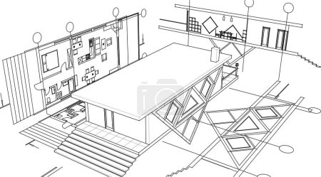 Illustration for House plan architectural sketch 3d illustration - Royalty Free Image