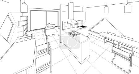 Illustration for House plan architectural sketch 3d illustration - Royalty Free Image