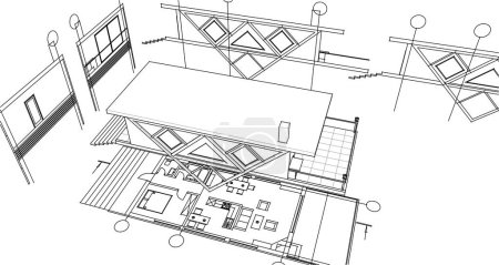 Ilustración de Plano de la casa dibujo arquitectónico 3d ilustración - Imagen libre de derechos