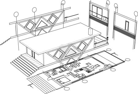 Téléchargez les illustrations : Plan de maison esquisse architecturale illustration 3d - en licence libre de droit