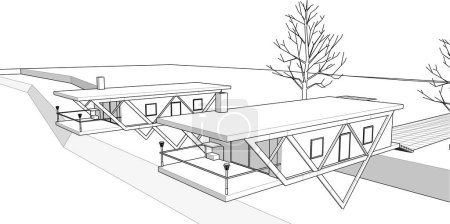 Téléchargez les illustrations : Maisons sur un cadre sur fond blanc, illustration 3d - en licence libre de droit