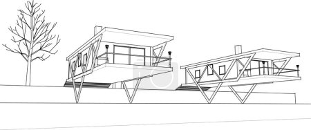 Ilustración de Casas sobre un marco sobre fondo blanco, ilustración 3d - Imagen libre de derechos